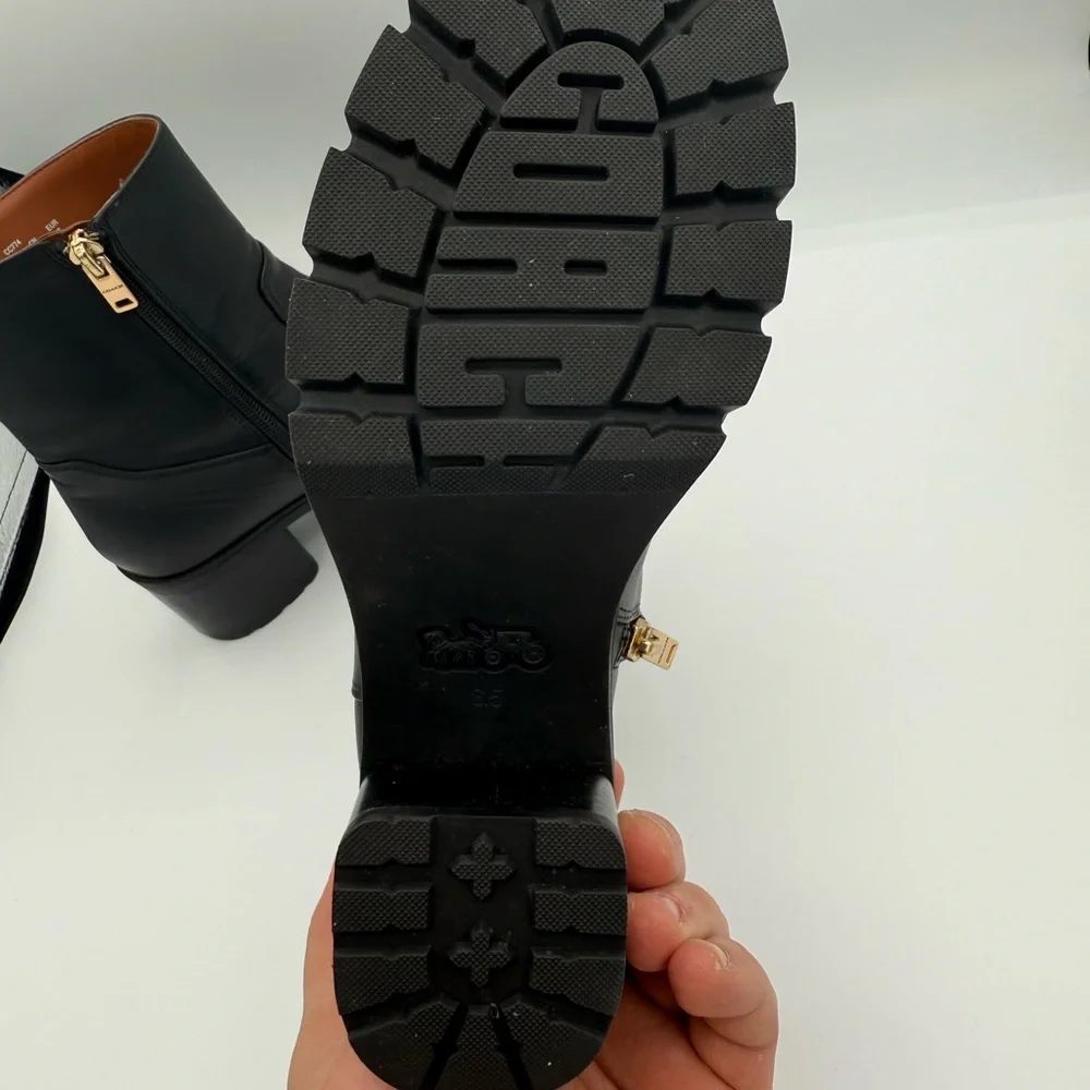 Coach Black Ankle Booties with Gold Zipper - Picture 5 of 10